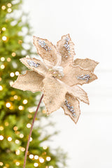 19" x 12" Taupe & Platinum Poinsettia Stem