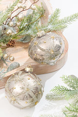 4" Metallic Taupe & Glitter Glass Ornament