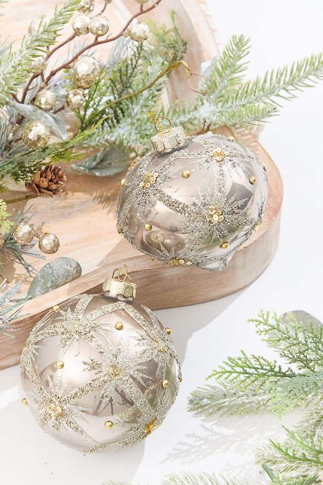 4" Metallic Taupe & Glitter Glass Ornament