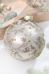 4" Metallic Taupe & Glitter Glass Ornament