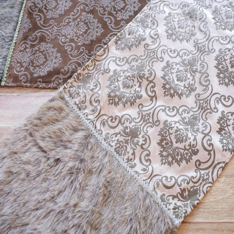 Taupe Printed Velvet with Fur Trim Table Runner (15"x72")