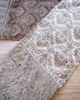 Taupe Printed Velvet with Fur Trim Table Runner (15"x72")