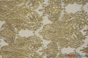 Medallion Bridal Lace Polyester Fabric - Sequins Damask Embroidery, Sheer White, 52" Width (1 Yard)
