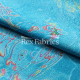 Vapor Wave With Foil Poly Spandex Fabric - Sparkly Marble Print, Teal, Fuchsia, Purple Green, Orange, 58/60" Width (1 Yard)