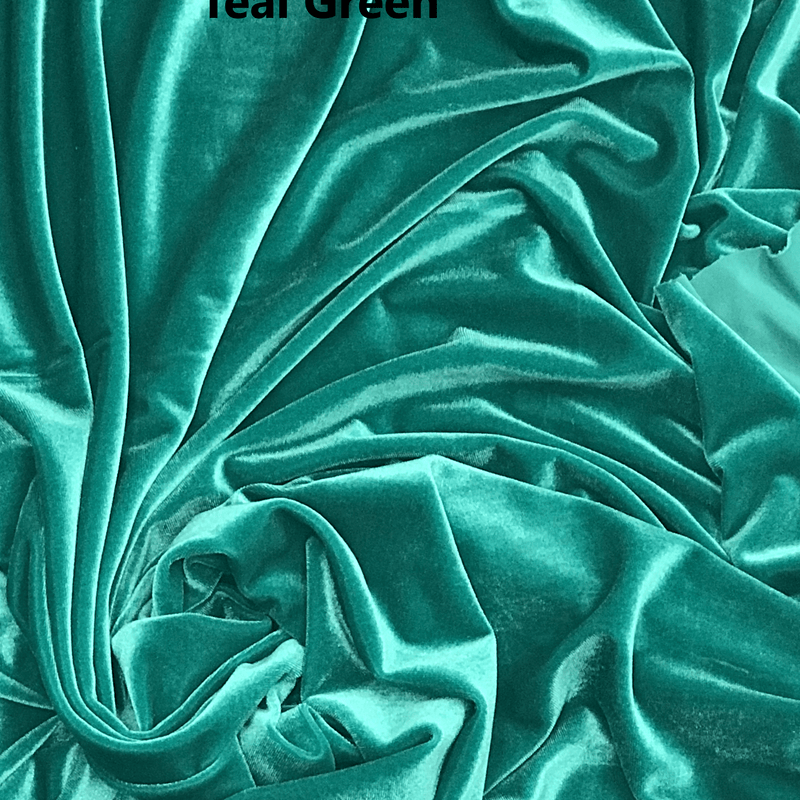 Teal Green Stretch Velvet Fabric - Teal Green, 58"-60" Width