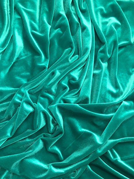 Teal Green Stretch Velvet Fabric - Teal Green, 58"-60" Width