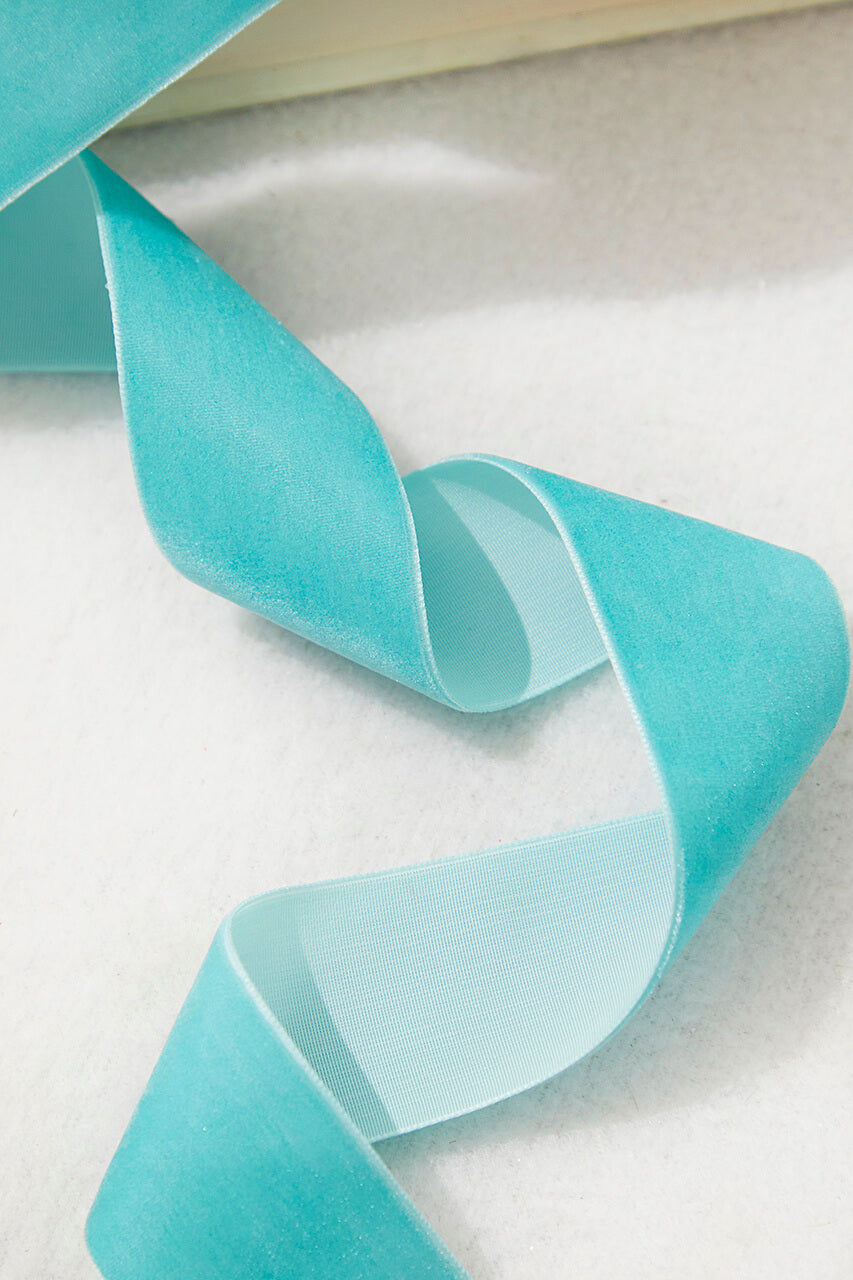 1.5" x 10 Yard Green Teal Unwired Velvet Ribbon