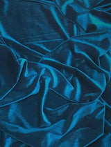 Peacock Blue Polyester Spandex Stretch Velvet Fabric - Teal, 58"-60" Width (1 Yard)