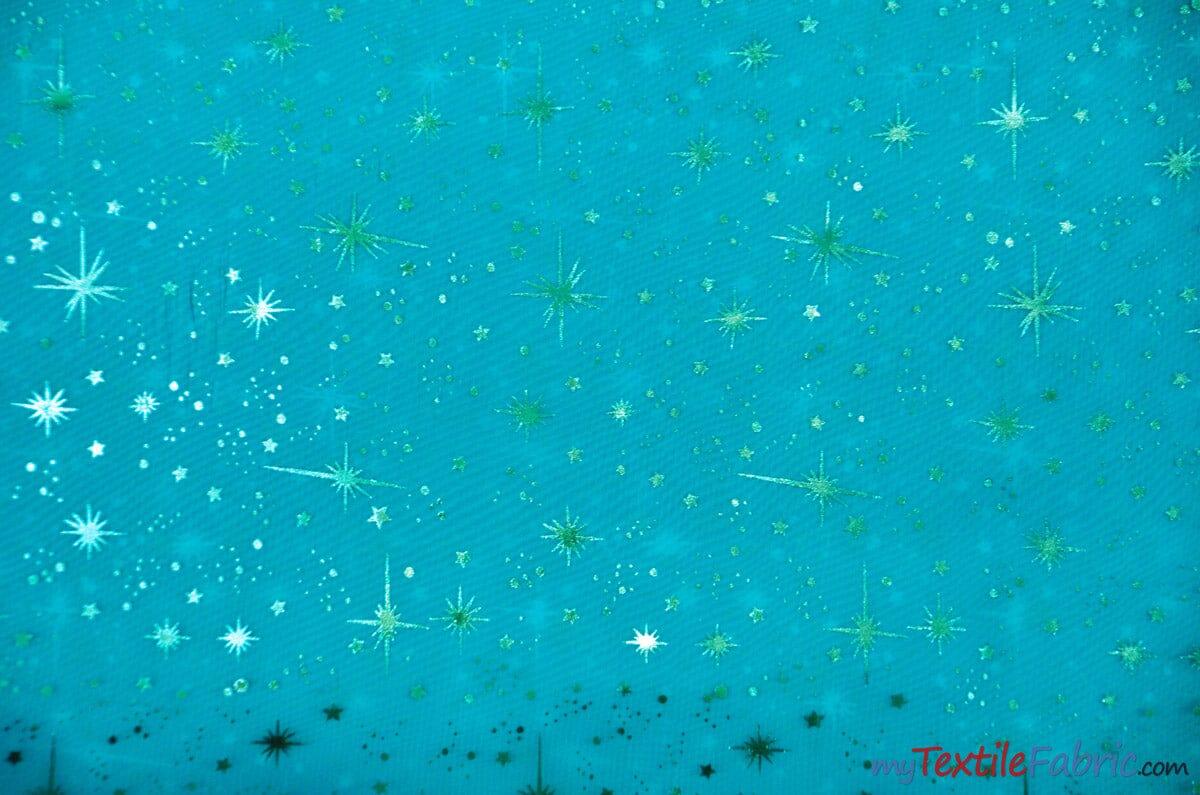 Shooting Star Foil Organza Polyester Fabric - Sheer Silver Metallic Star, 58/60" Width (1 Yard)