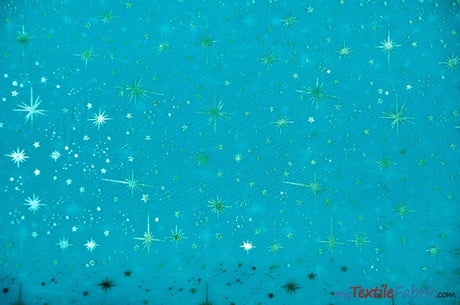Shooting Star Foil Organza Polyester Fabric - Sheer Silver Metallic Star, 58/60" Width (1 Yard)