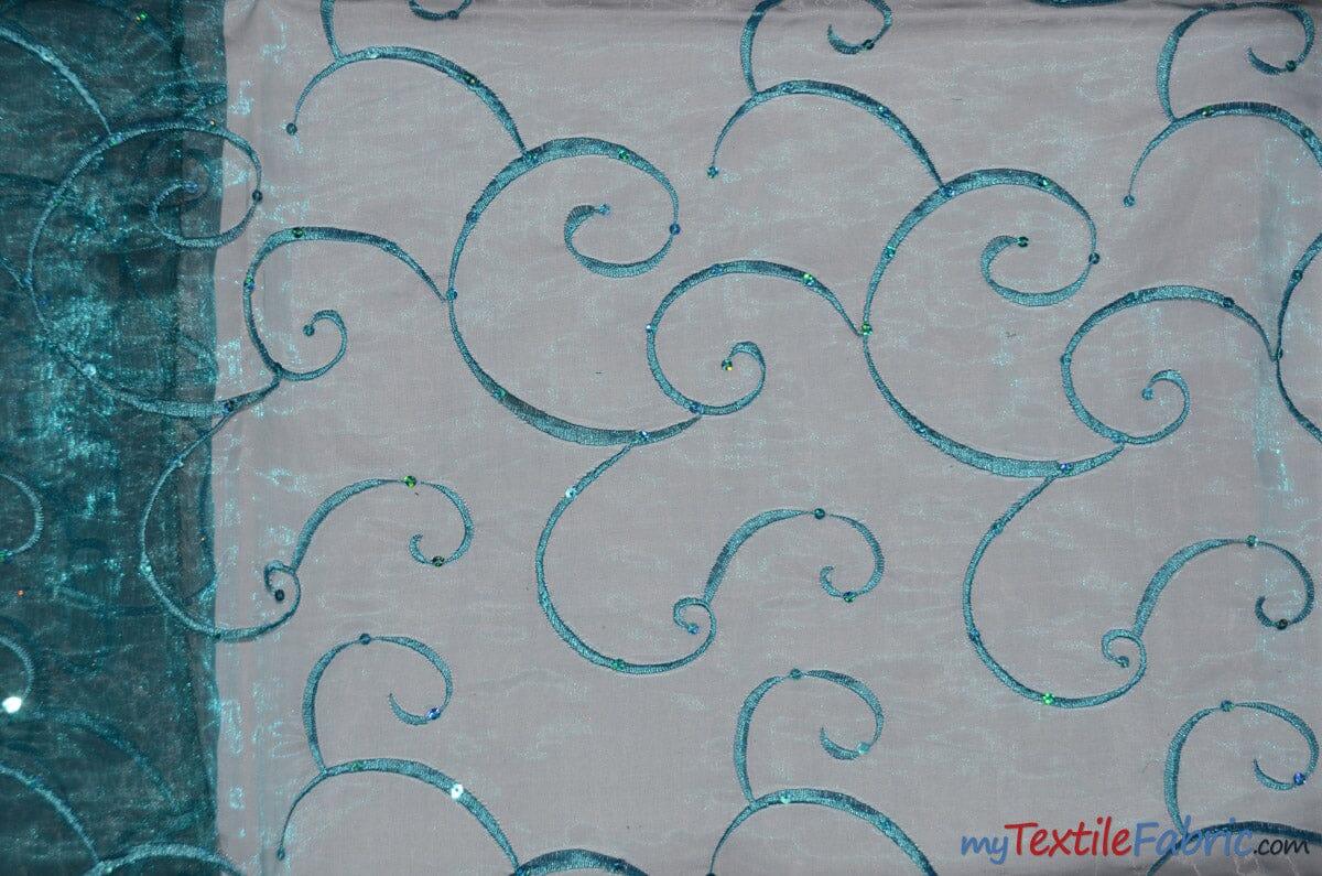 Ferial Organza Embroidery Polyester Fabric - Embroidered Floral Sheer With Sequins, 52/54" Width, Multiple Colors (1 Yard)