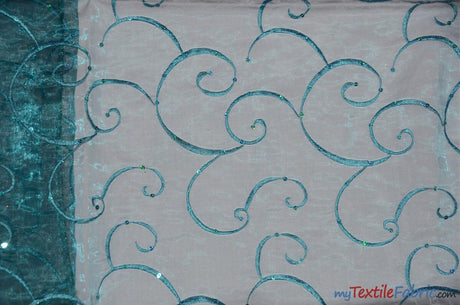 Ferial Organza Embroidery Polyester Fabric - Embroidered Floral Sheer With Sequins, 52/54" Width, Multiple Colors (1 Yard)