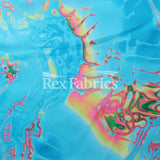 Vapor Wave Polyester Spandex Fabric - Teal, Fuchsia, Purple/Green, Orange Marble Pattern, 58/60" Width (1 Yard)