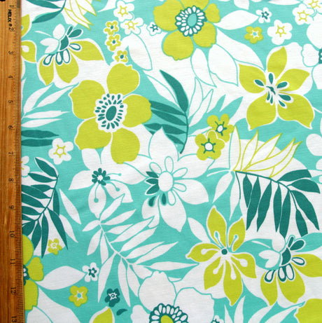 Swim Knit Nylon Lycra Floral Teal Mint Chartreuse
