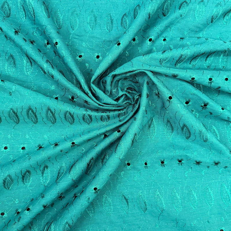 Teal Green Medium Eyelet Polyester Cotton Fabric - Teal Green, Small Eyelets, 41"-42" Width