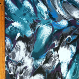 Swim Knit Nylon Spandex Teal Grey Abstract Print