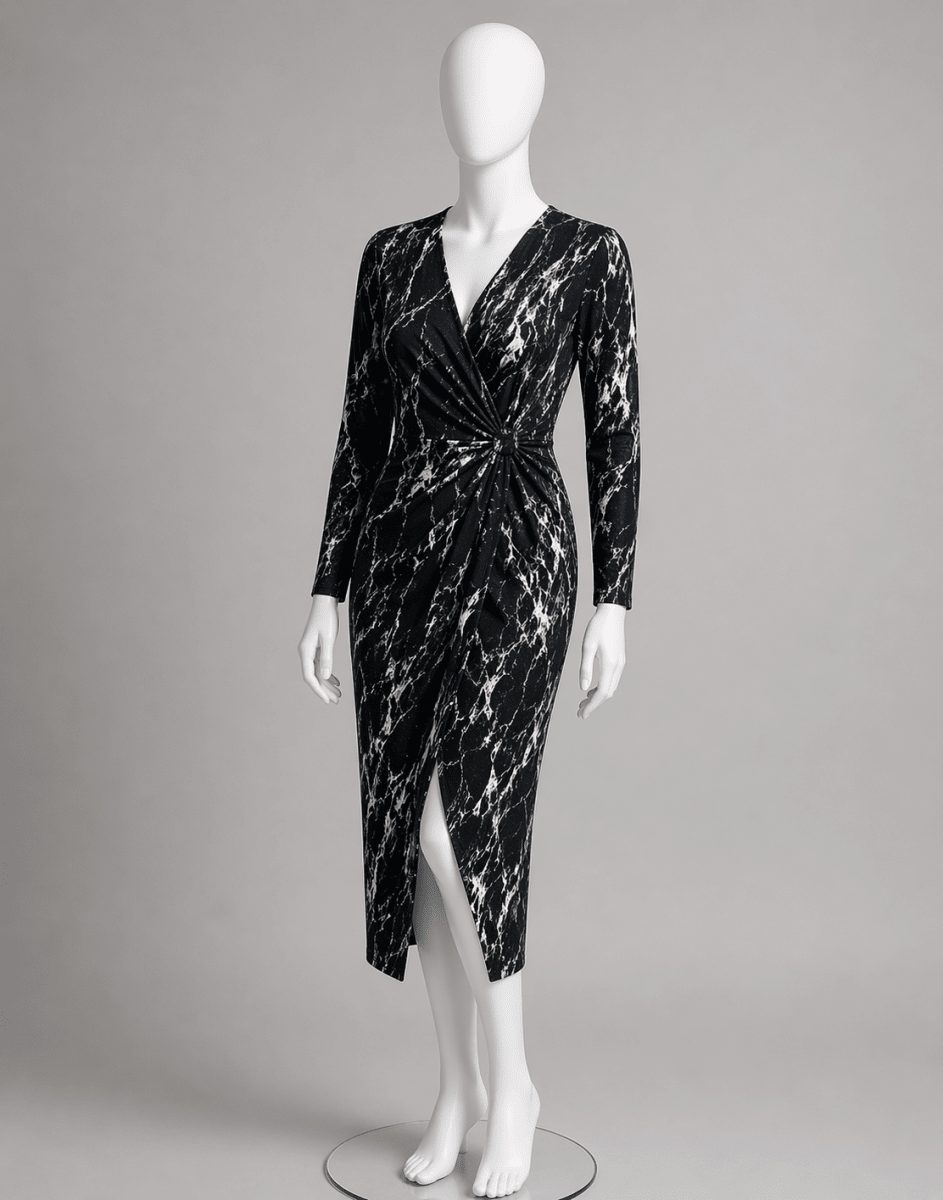Poly Spandex Tricot Black White Marble