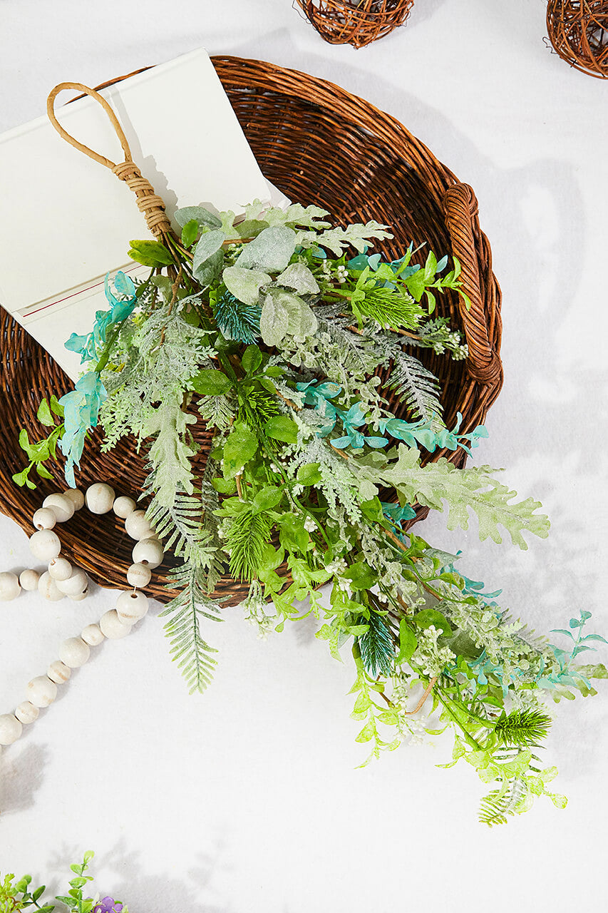 26" Thistle/Mixed Leaf Swag – Botanical Spring Decorative Accent