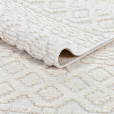 TIA 101 Microfiber Chenille Area Rug Fabric - Soft White/Cream Bohemian Motif, High-Low Texture, 5' 3" X 7' 6" And 7' 9" X 10' 5" (1 Rug)