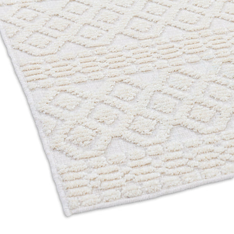 TIA 101 Microfiber Chenille Area Rug Fabric - Soft White/Cream Bohemian Motif, High-Low Texture, 5' 3" X 7' 6" And 7' 9" X 10' 5" (1 Rug)