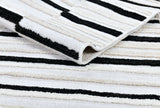 TIA 102 Microfiber Chenille Area Rug Fabric - Soft Cream, Black/Neutral Striped Bohemian Motif, High-Low 3D Detail (1 Rug)