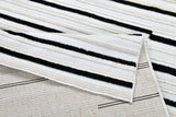 TIA 102 Microfiber Chenille Area Rug Fabric - Soft Cream, Black/Neutral Striped Bohemian Motif, High-Low 3D Detail (1 Rug)