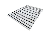 TIA 102 Microfiber Chenille Area Rug Fabric - Soft Cream, Black/Neutral Striped Bohemian Motif, High-Low 3D Detail (1 Rug)
