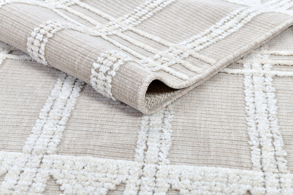 TIA 104 Area Rug - Cream/Beige Bohemian Motif, High-Low Soft-Touch Texture (3 Sizes)
