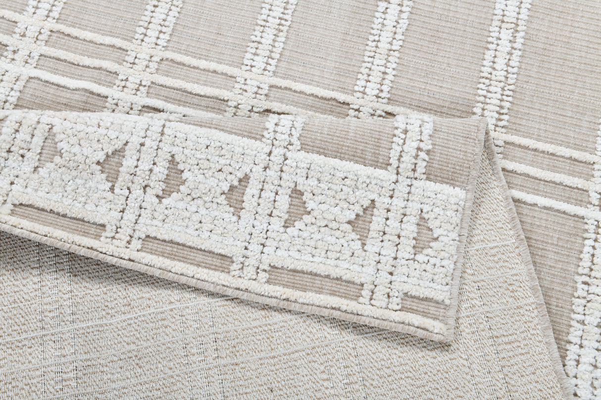 TIA 104 Area Rug - Cream/Beige Bohemian Motif, High-Low Soft-Touch Texture (3 Sizes)
