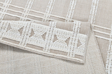 TIA 104 Area Rug - Cream/Beige Bohemian Motif, High-Low Soft-Touch Texture (3 Sizes)