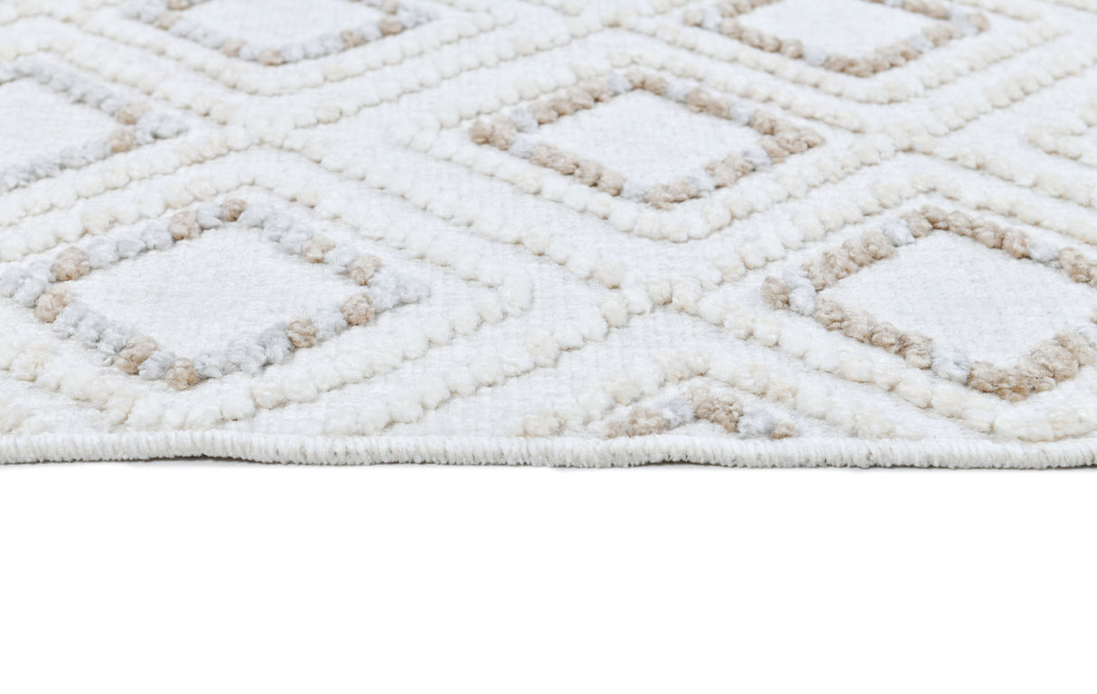 TIA 106 Microfiber Chenille Area Rug - Brown And Beige Bohemian Motif, High-Low Texture (1 Rug)