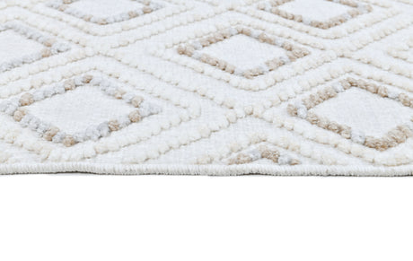 TIA 106 Microfiber Chenille Area Rug - Brown And Beige Bohemian Motif, High-Low Texture (1 Rug)
