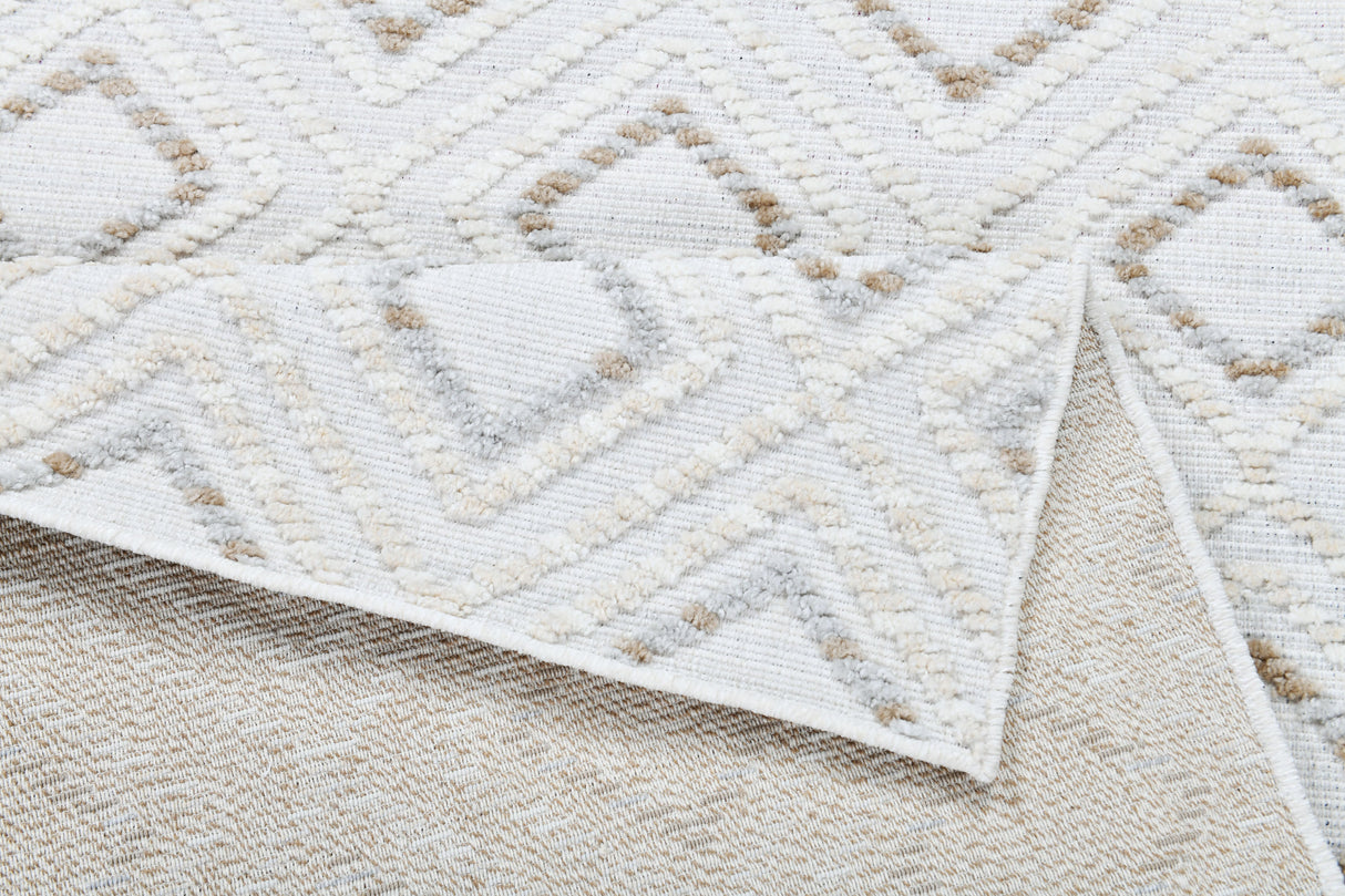 TIA 106 Microfiber Chenille Area Rug - Brown And Beige Bohemian Motif, High-Low Texture (1 Rug)