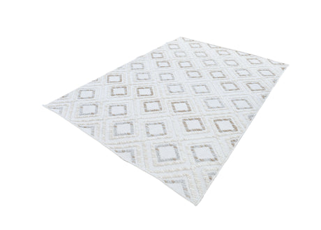 TIA 106 Microfiber Chenille Area Rug - Brown And Beige Bohemian Motif, High-Low Texture (1 Rug)