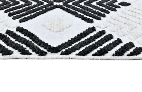 TIA 107 Microfiber Chenille Area Rug - Soft Cream, Beige Tones, Bohemian Black & Brown High-Low Motif (Anthracite)