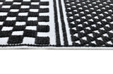 TIA 108 Microfiber Chenille Area Rug - Black Geometric Pattern, Raised High-Low Detail, Anthracite (3 Sizes)