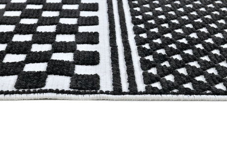 TIA 108 Microfiber Chenille Area Rug - Black Geometric Pattern, Raised High-Low Detail, Anthracite (3 Sizes)