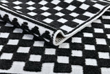 TIA 108 Microfiber Chenille Area Rug - Black Geometric Pattern, Raised High-Low Detail, Anthracite (3 Sizes)