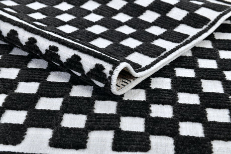 TIA 108 Microfiber Chenille Area Rug - Black Geometric Pattern, Raised High-Low Detail, Anthracite (3 Sizes)