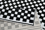 TIA 108 Microfiber Chenille Area Rug - Black Geometric Pattern, Raised High-Low Detail, Anthracite (3 Sizes)