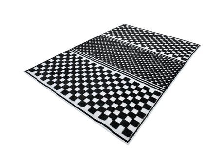 TIA 108 Microfiber Chenille Area Rug - Black Geometric Pattern, Raised High-Low Detail, Anthracite (3 Sizes)
