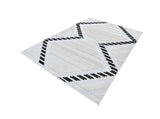 TIA 109 Microfiber Chenille Area Rug Fabric - Soft Cream, Black/Beige Bohemian Motif, High-Low Detail (1 Rug)