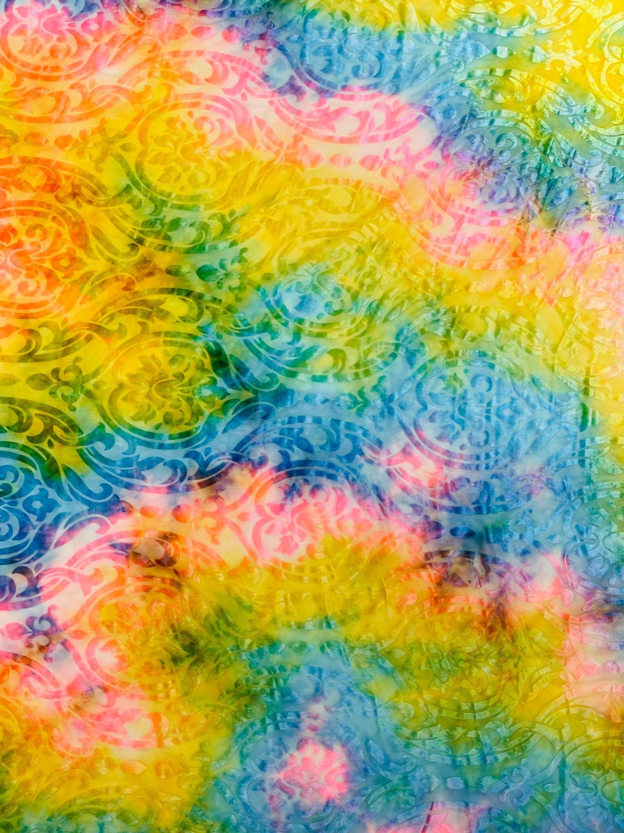 Tie Dye Damask Burnt Out Stretch Velvet Fabric - Tie Dye Damask, 58" Width (1 Yard)
