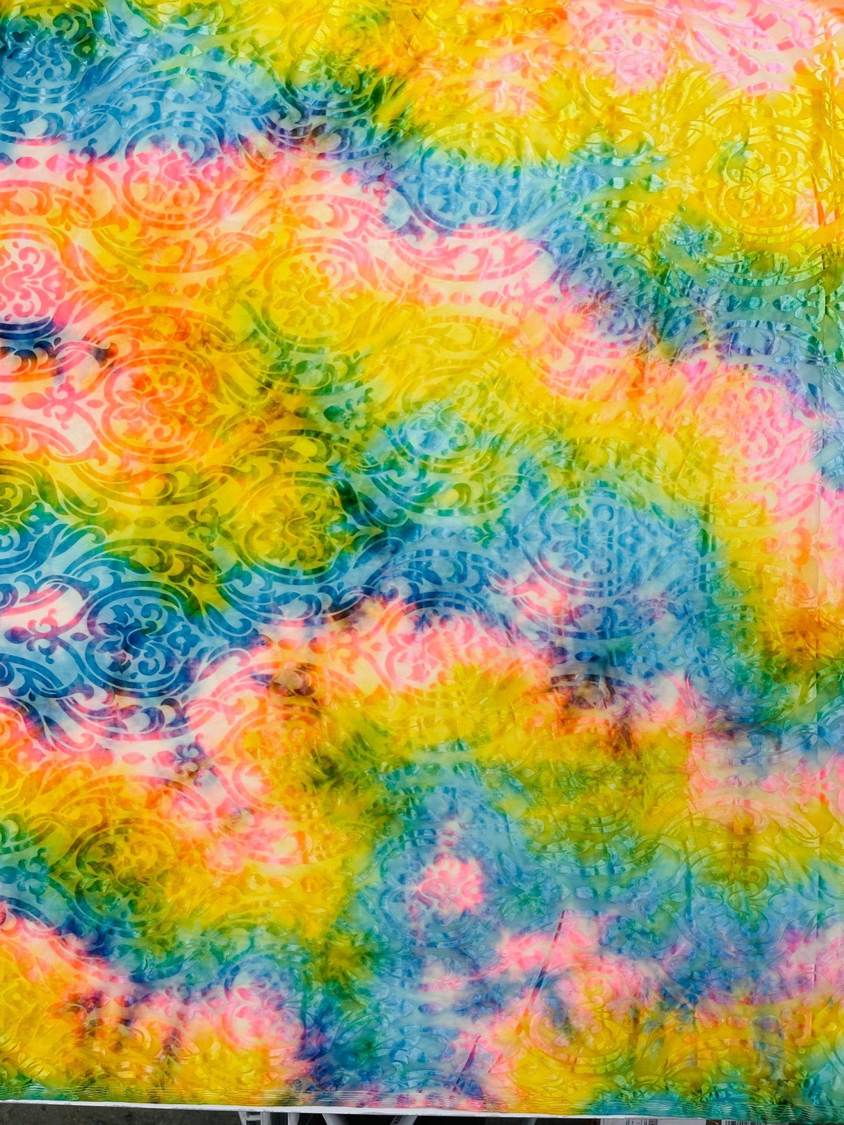 Tie Dye Damask Burnt Out Stretch Velvet Fabric - Tie Dye Damask, 58" Width (1 Yard)