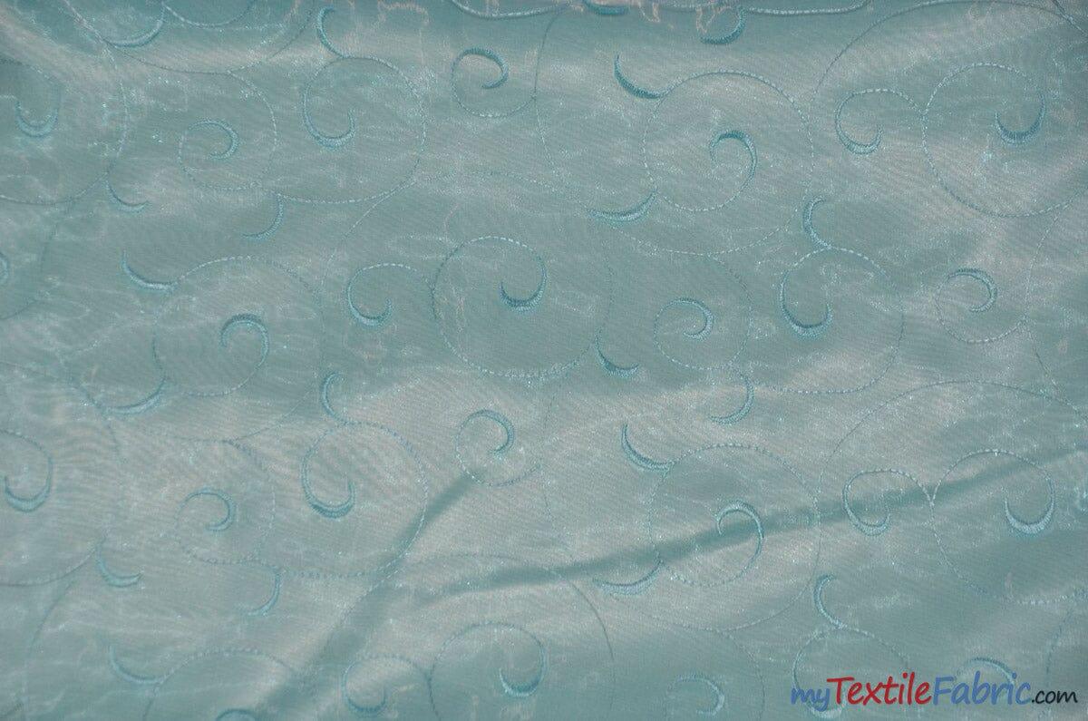 Swirl Organza Polyester Fabric - Embroidered Swirl Sheer, 52/54" Width, Multiple Colors (1 Yard)