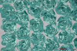 Rosette Satin Bordeaux Polyester Fabric - 3D Floral Satin Embroidered On A Mesh, Bordeaux, 52" Width (1 Yard)