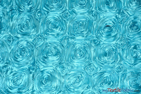 Rosette Satin Polyester Fabric - 3D Satin Floral Embroidery, 52/54" Width (Yards, Bolts, Sample Swatch)