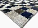Tikkul Navy Patchwork Cowhide Hairon Leather Fabric - Navy Color Block Design, 5' X 7' (1 Unit)