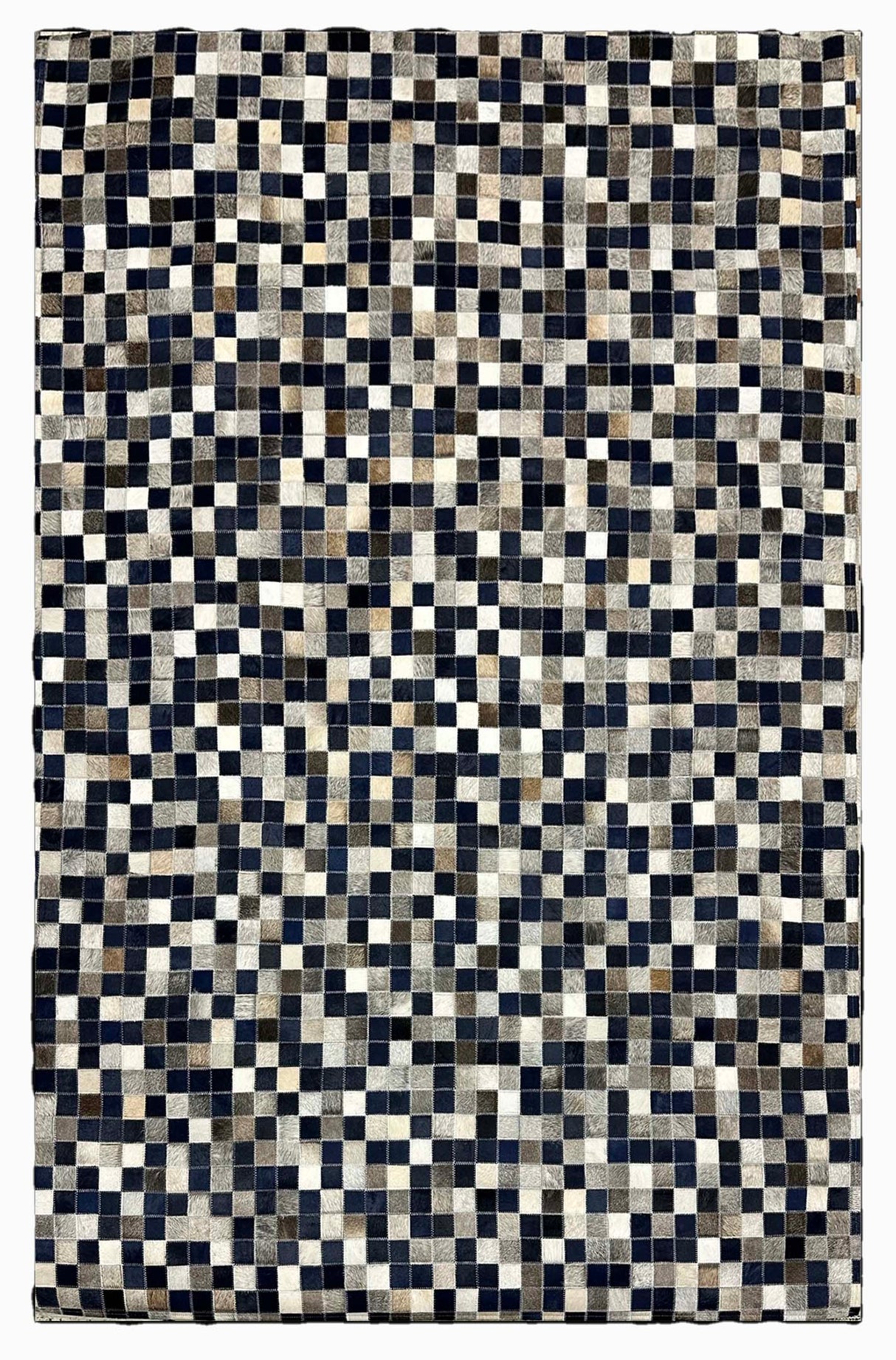 Tikkul Navy Patchwork Cowhide Hairon Leather Fabric - Navy Color Block Design, 5' X 7' (1 Unit)