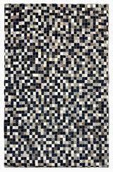 Tikkul Navy Patchwork Cowhide Hairon Leather Fabric - Navy Color Block Design, 5' X 7' (1 Unit)